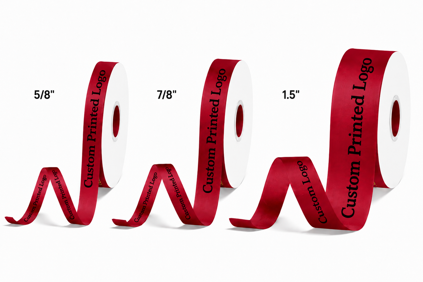 Custom Print Scarlet Solid Single-Face Satin Ribbon – 3 Sizes (⅝″, ⅞″, 1½″)