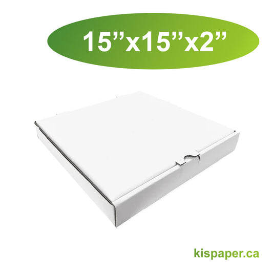 15" x 15" x 2" - White Pizza Boxes - Carton of 50 - KIS PAPER - 5480; $0.85/pc