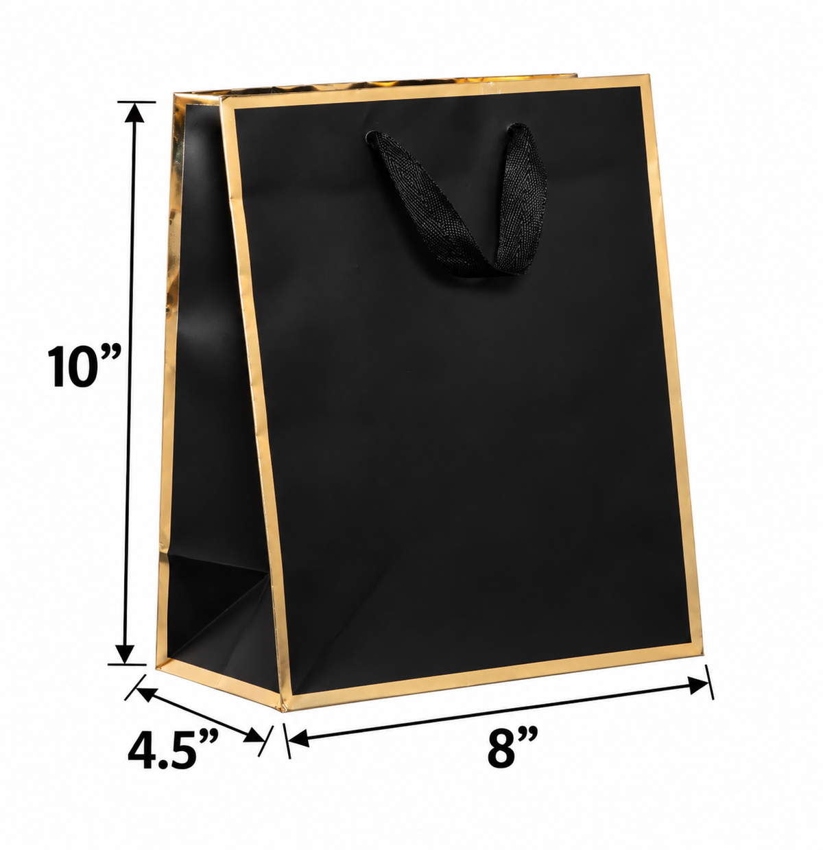 Queen West Gift Paper Bags Gold Foil Edge 8 x 4.5 x 10 in with Twill Ribbon Handles, 100pcs/case