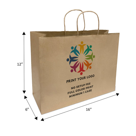 250pcs, Vogue 16x6x12 inches Kraft Paper Bags Twist Handles, Full Color Custom Print, Printed in Canada