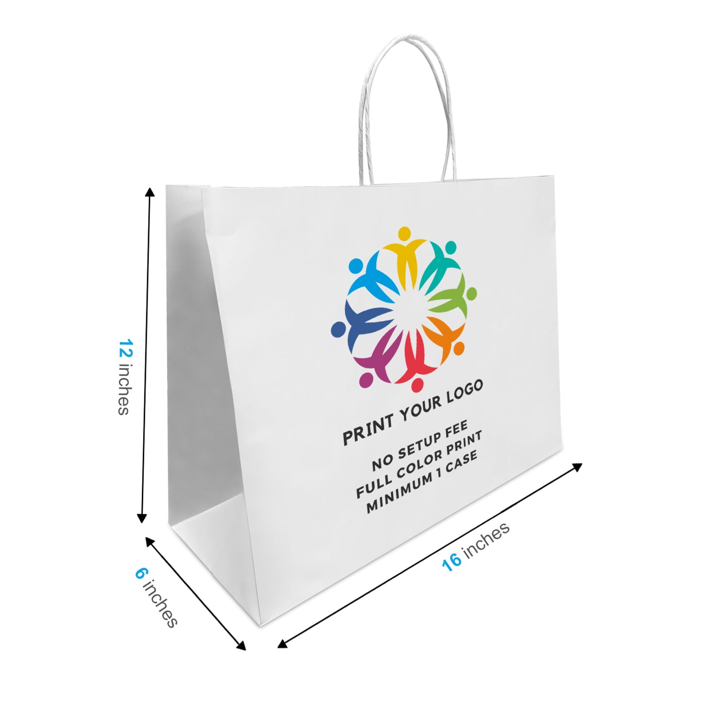 Vogue 16x6x12 inches White Paper Bags Twist Handles, Full Color Custom Print, Printed in Canada