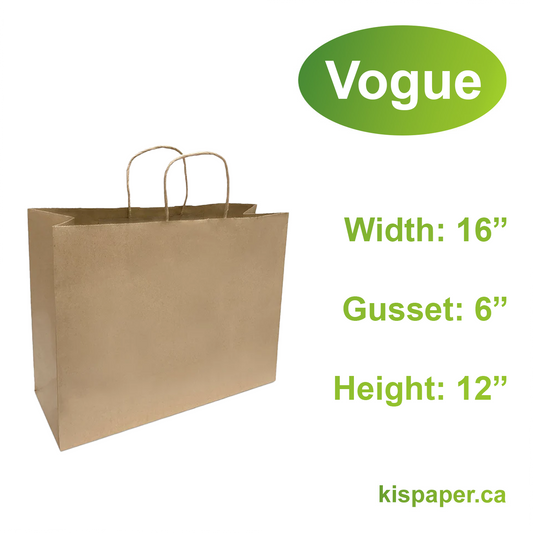 1662B | 250pcs Vogue 16x6x12 inches Kraft Paper Bags Twisted Handles; $0.35/pc