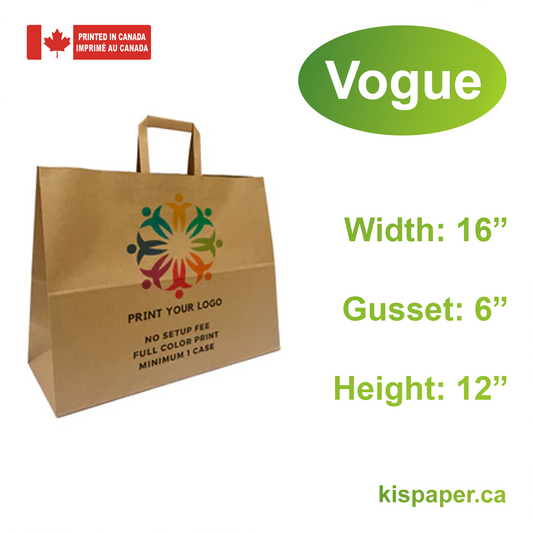 300pcs, Vogue 16x6x12 inches Kraft Paper Bags Twisted Handles; Full Color Custom Print, Printed in Canada