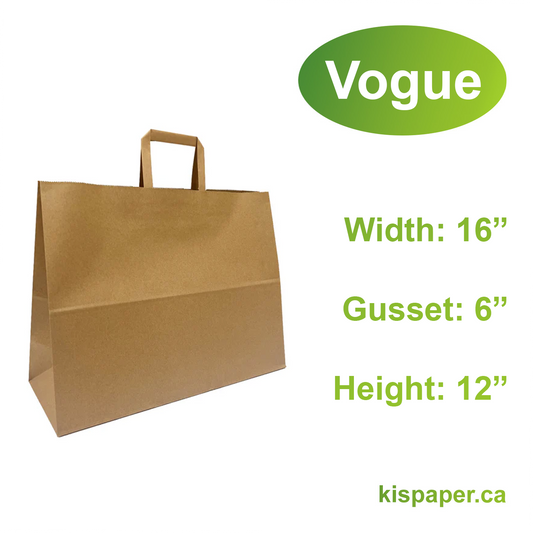 1662FB | 300pcs Vogue 16x6x12 inches Kraft Paper Bags Flat Handles; $0.35/pc