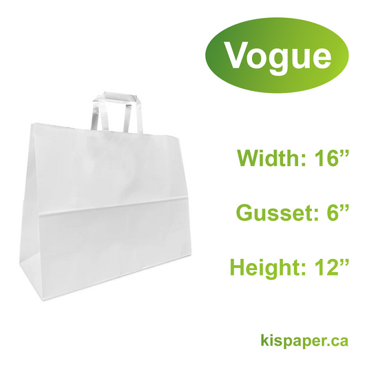 1662FW | 300pcs Vogue 16x6x12 inches White Paper Bags Flat Handles; $0.50/pc