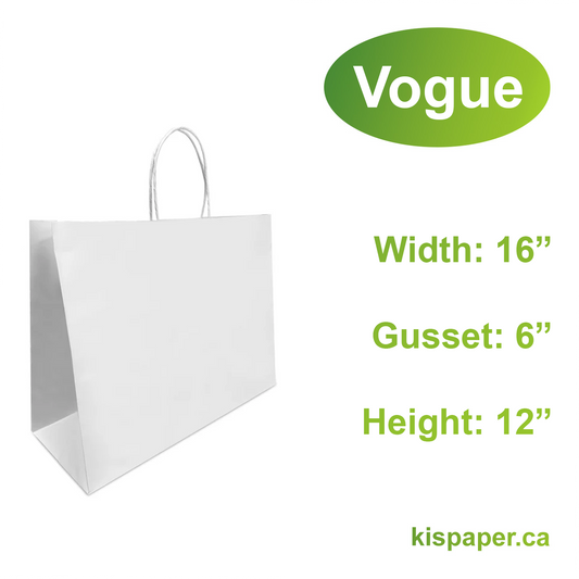 1662W | 250pcs Vogue 16x6x12 inches White Paper Bags Twisted Handles; $0.50/pc