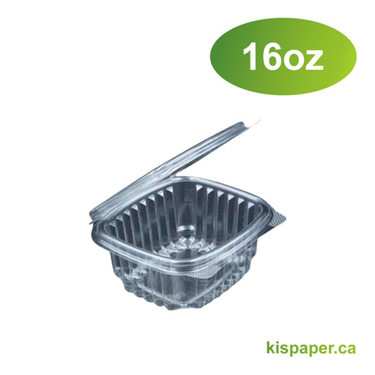 16oz - PET Clear Hinged Containers - Carton of 200 - KIS PAPER - 5067; $0.26/pc