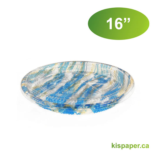 16" - PET Round Sushi Tray Sets - Carton of 60 - KIS PAPER - 5800; $1.86/set