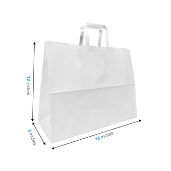Vogue White Paper Bags 16" x 6" x 12" with Flat Handles 300 pcs/case