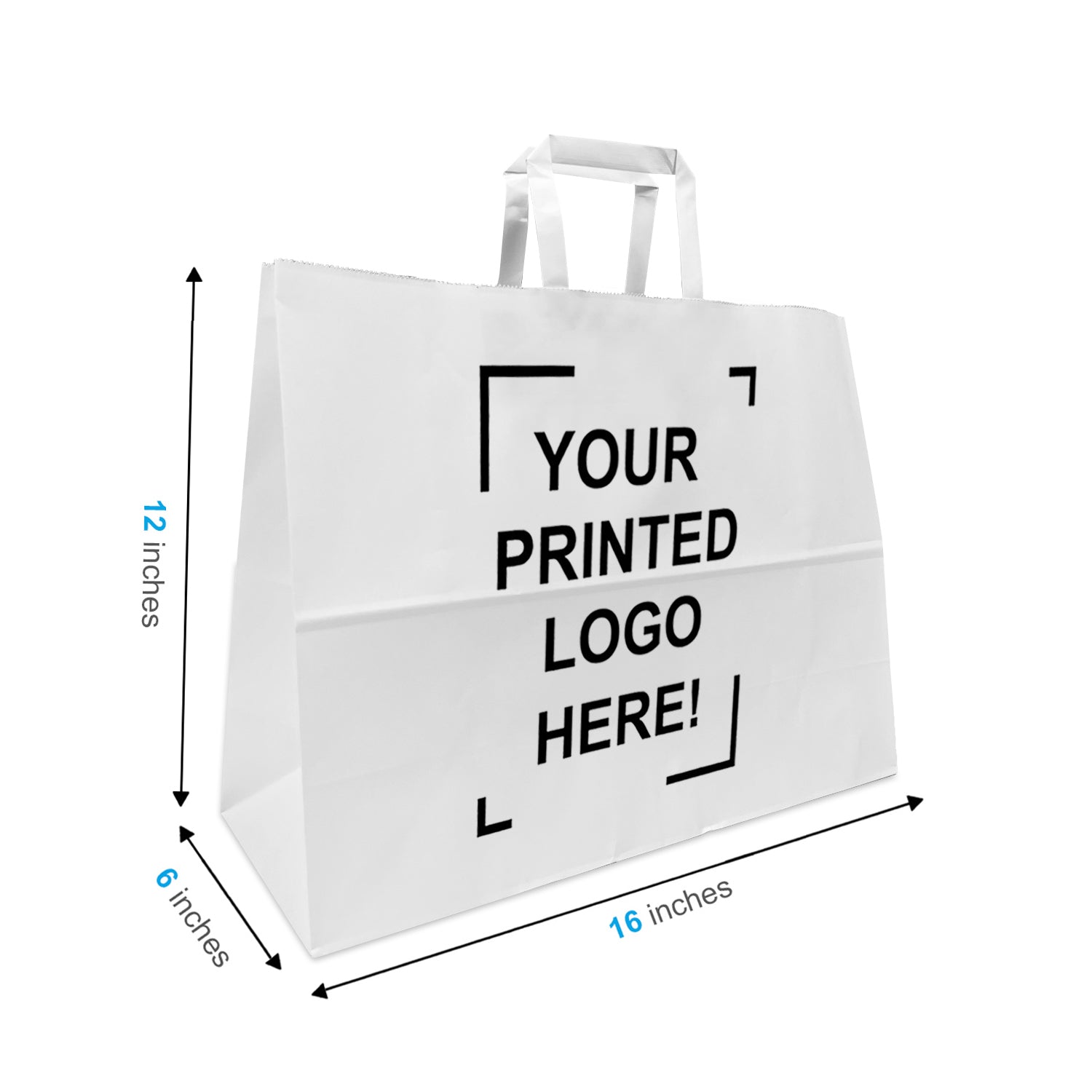 300 Pcs, Vogue, 16x6x12 inches, White Kraft Paper Bags, with Twisted Handle, Full Color Custom Print