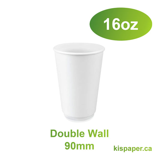 16oz - Double Wall Paper Hot Coffee Cup White with 90mm Opening - Carton of 500 - KIS PAPER - 1245; $0.20/pc