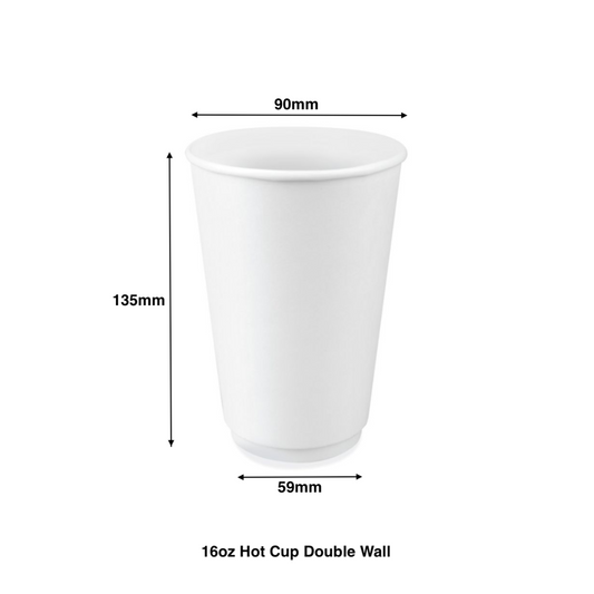 16oz - Double Wall Paper Hot Coffee Cup White with 90mm Opening - Carton of 500 - KIS PAPER - 1245; $0.14/pc