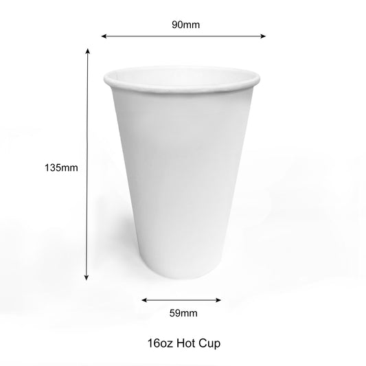 16oz - Single Wall Paper Hot Coffee Cup White with 90mm Opening - Carton of 1000 - KIS PAPER - 1244; $0.07/pc