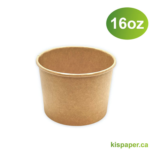 16oz - Paper Soup Containers Kraft - Carton of 500 - KIS PAPER - 5002; From $0.12/pc