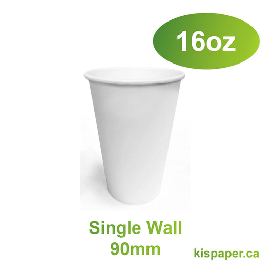 16oz - Single Wall Paper Hot Coffee Cup White with 90mm Opening - Carton of 1000 - KIS PAPER - 1244; $0.07/pc