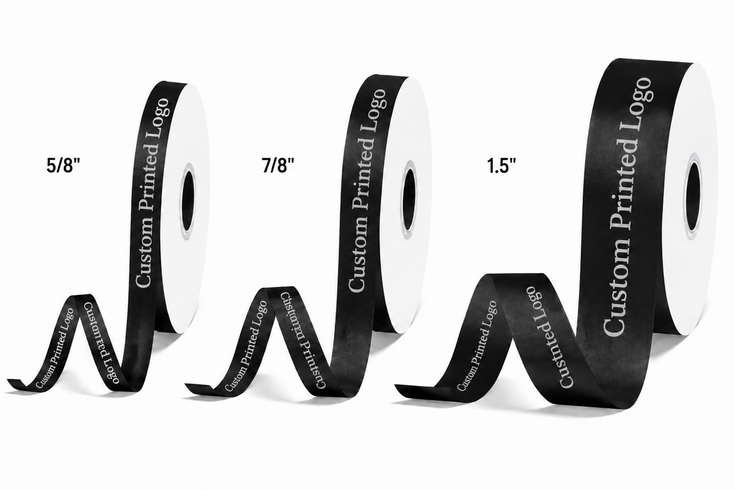 Custom Print Black Solid Single-Face Satin Ribbon – 3 Sizes (⅝″, ⅞″, 1½″)
