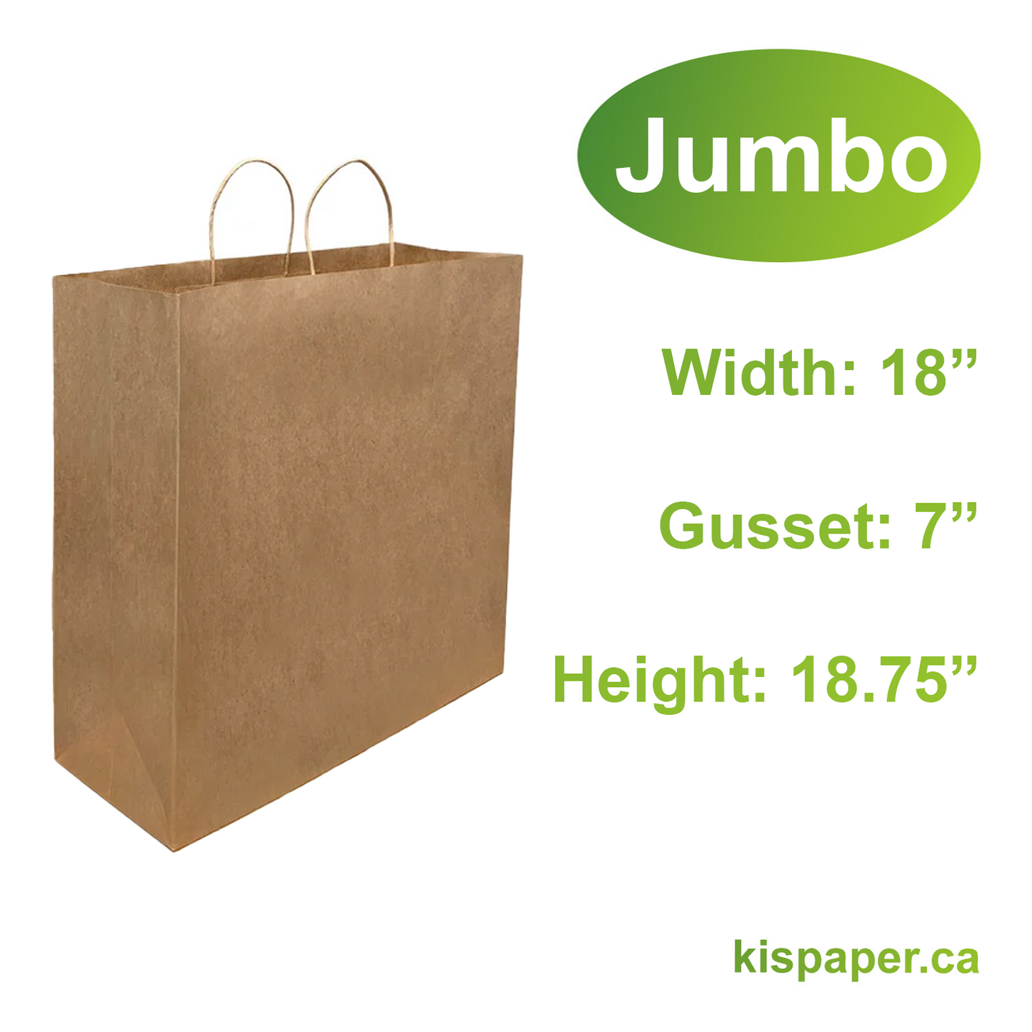 1879B | 200pcs Jumbo 18x7x18.75 inches Kraft Paper Bags Twisted Handles; $0.49/pc