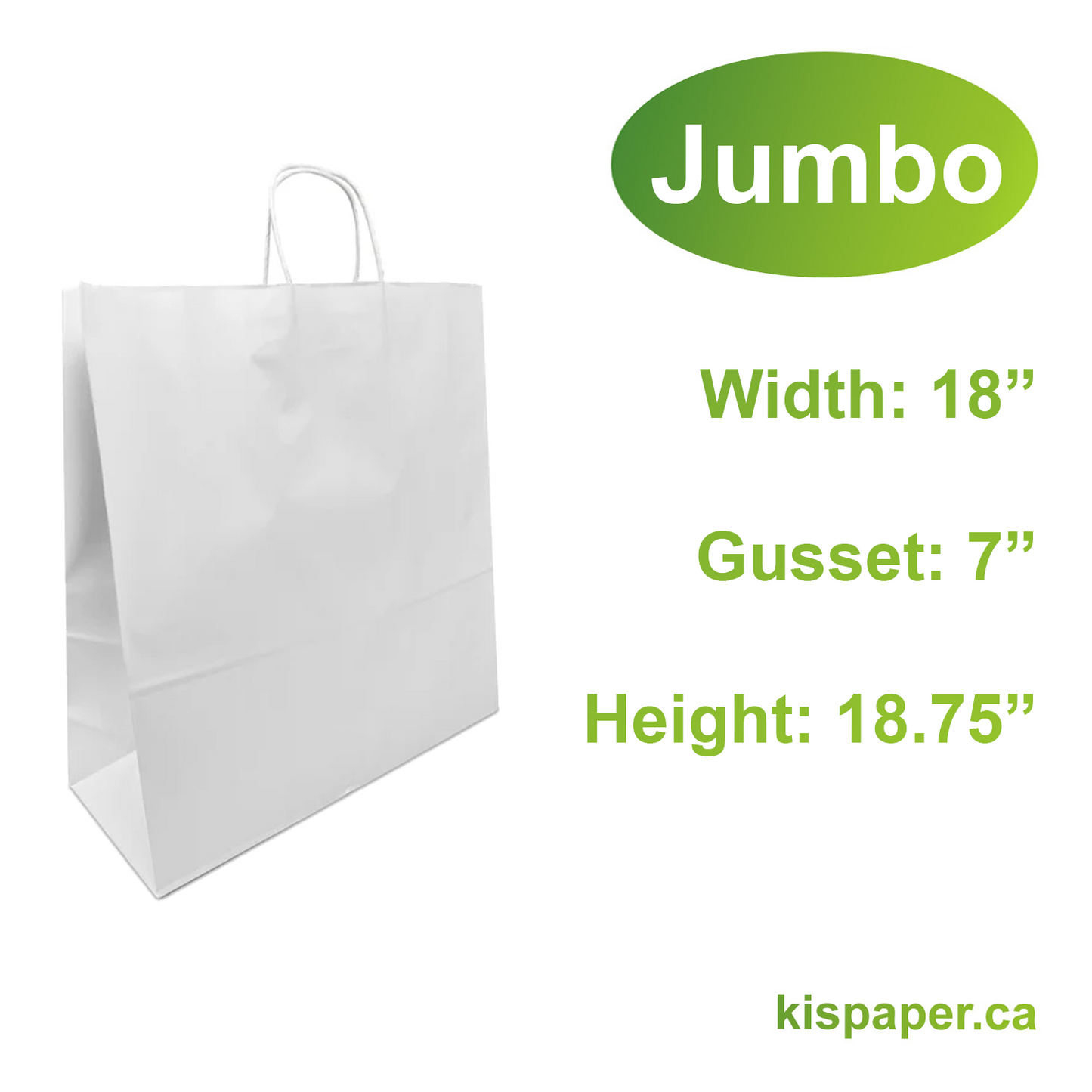 1879W | 200pcs Jumbo 18x7x19 inches White Paper Bags Twisted Handles; $0.59/pc