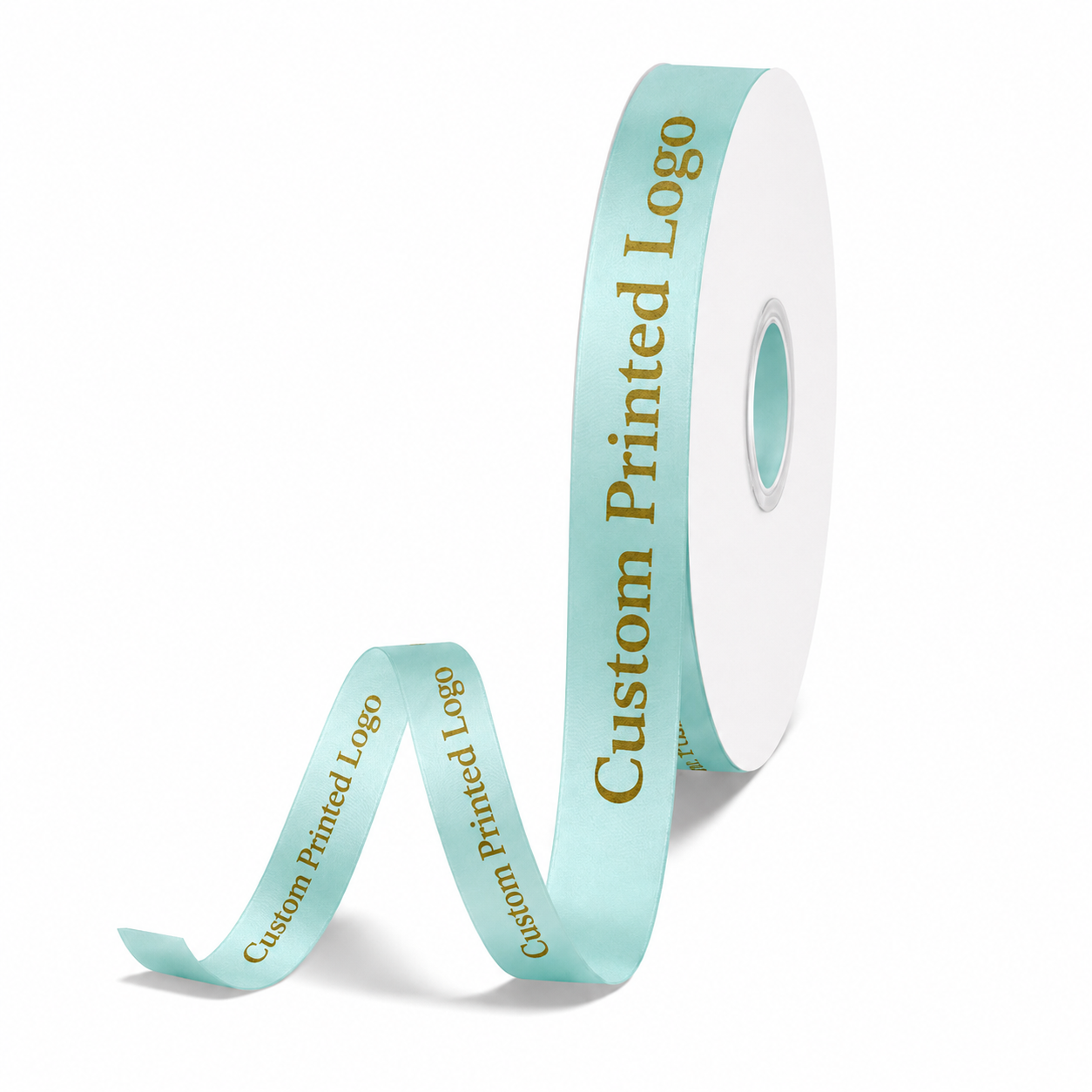 Custom Print Aqua Solid Single-Face Satin Ribbon – 3 Sizes (⅝″, ⅞″, 1½″)
