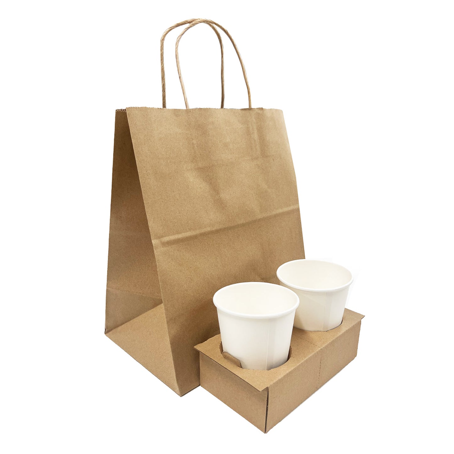 2 Cups - Kraft Foldable Paper Cup Holder Tray Corrugated - Carton of 400 - KIS PAPER - 1218; C$0.10/pc