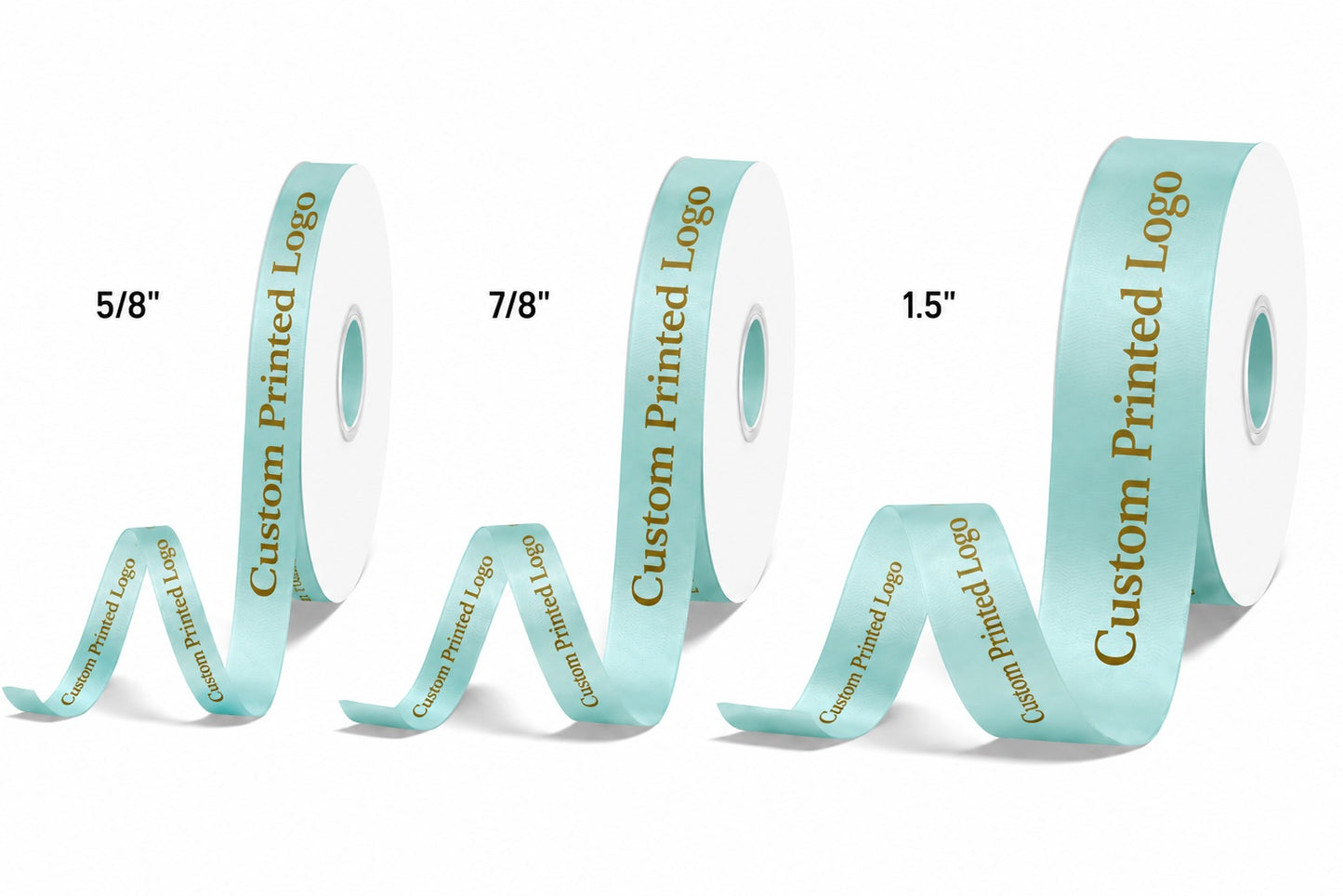 Custom Print Aqua Solid Single-Face Satin Ribbon – 3 Sizes (⅝″, ⅞″, 1½″)