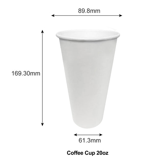 20oz - 90mm White Paper Hot Coffee Cup - Carton of 1000 - KIS PAPER - 5142; From $0.146/pc