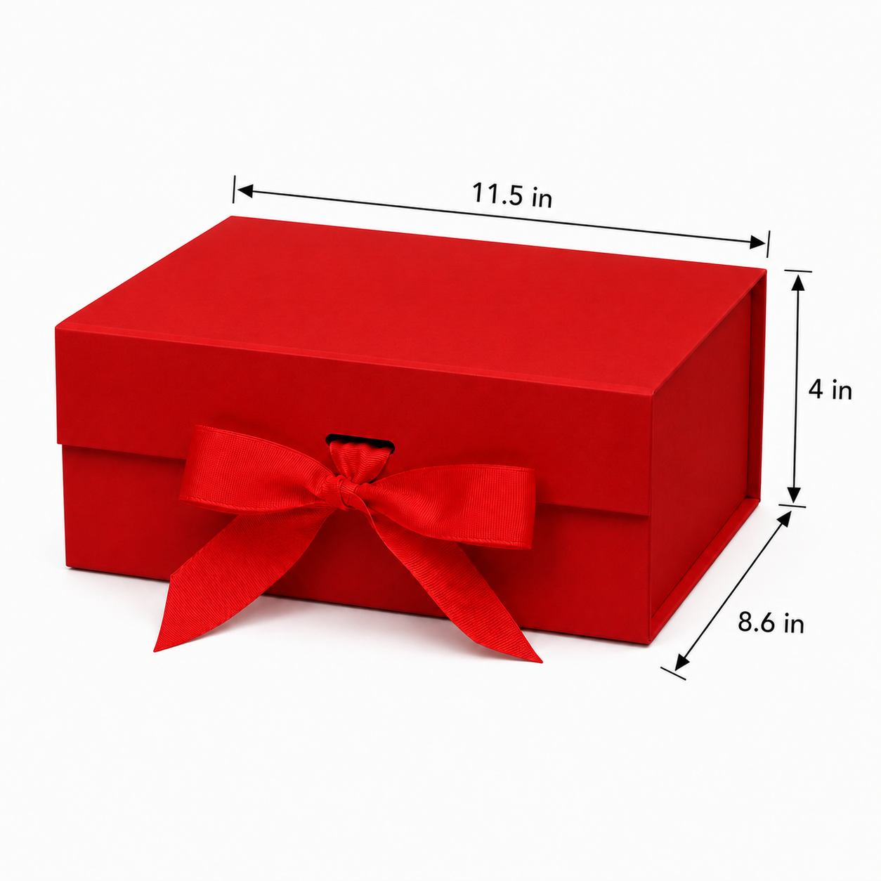 Foldable Rigid Ribbon Tie Gift Box, Red – 11.5 × 8.6 × 4 in | Pack of 10 | SKU 6366