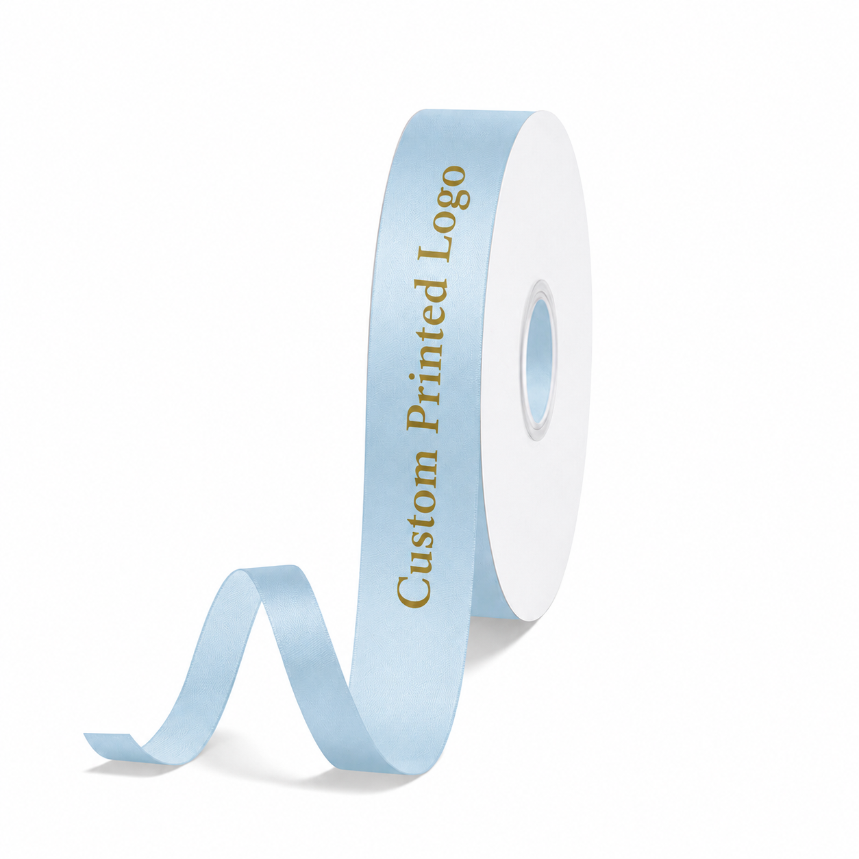 Custom Print Light Blue Solid Single-Face Satin Ribbon – 3 Sizes (⅝″, ⅞″, 1½″)