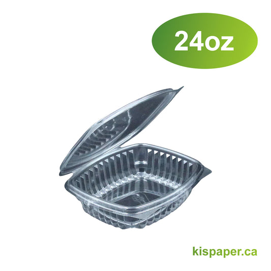 24oz - PET Clear Hinged Containers - Carton of 200 - KIS PAPER - 5068; $0.33/pc