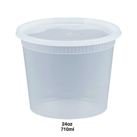KIS-S24G | 240sets 24oz, 710ml Clear Plastic Deli Containers and Lids Combo; $0.187/set
