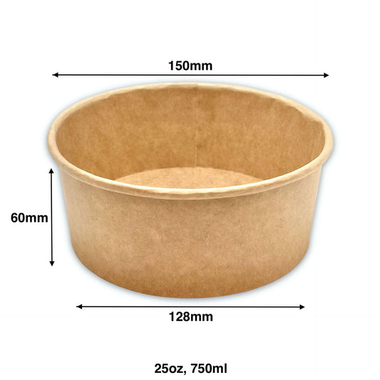 750ml - Paper Salad Bowl Kraft - Carton of 300 - KIS PAPER - 1038; From $0.135/pc