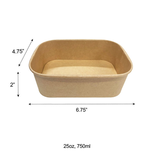 KIS-FC750 | 25oz, 750ml Kraft Paper Rectangle Containers Base; From $0.20/pc