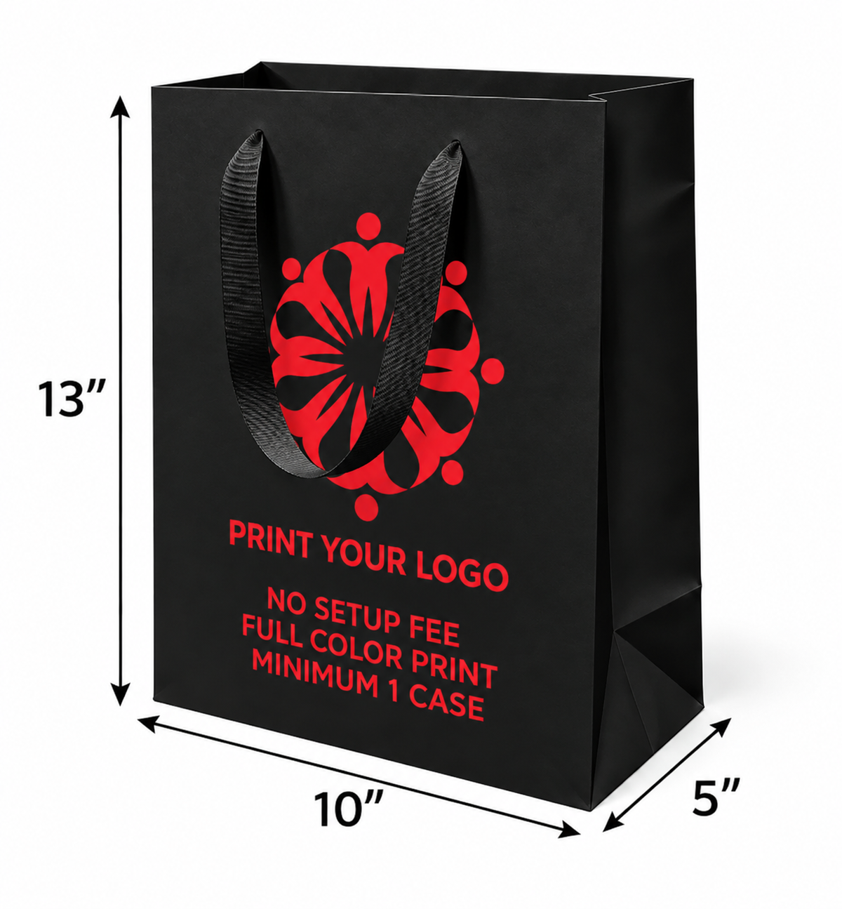Custom Printed Euro Tote Laminated Debbie Black Paper Bags (10″ × 5″ × 13″) with Ribbon Handles - SKU #6831