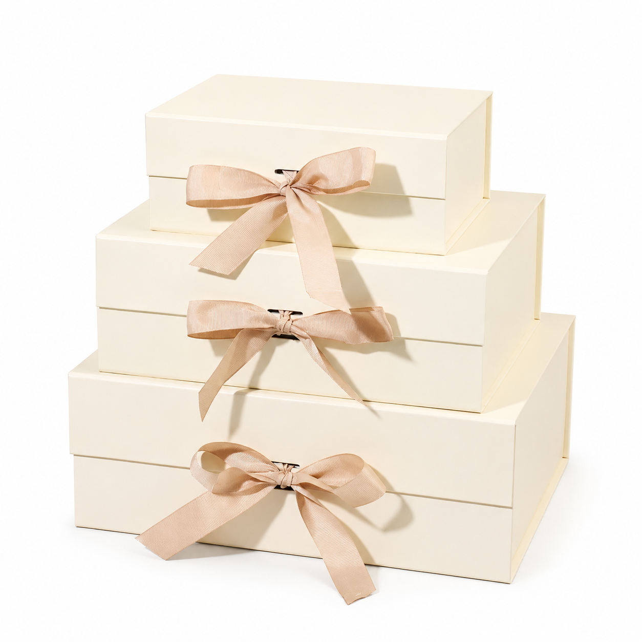 Foldable Rigid Ribbon Tie Gift Box, Beige – 13.4 × 9.8 × 4.9 in | Pack of 10 | SKU 6373