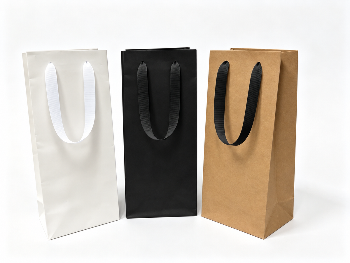 Euro Tote Kraft Paper Bags 5 x  3.5 x  13.25 inches with Ribbon/Rope Handles, SKU
