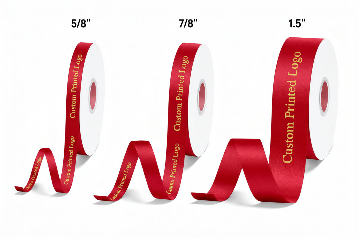 Custom Print Red Solid Single-Face Satin Ribbon – 3 Sizes (⅝″, ⅞″, 1½″)