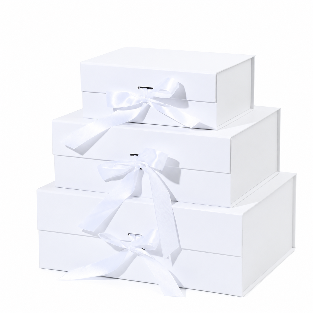Foldable Rigid Ribbon Tie Gift Box, White – 11.5 × 8.6 × 4 in | Pack of 10 | SKU 6363