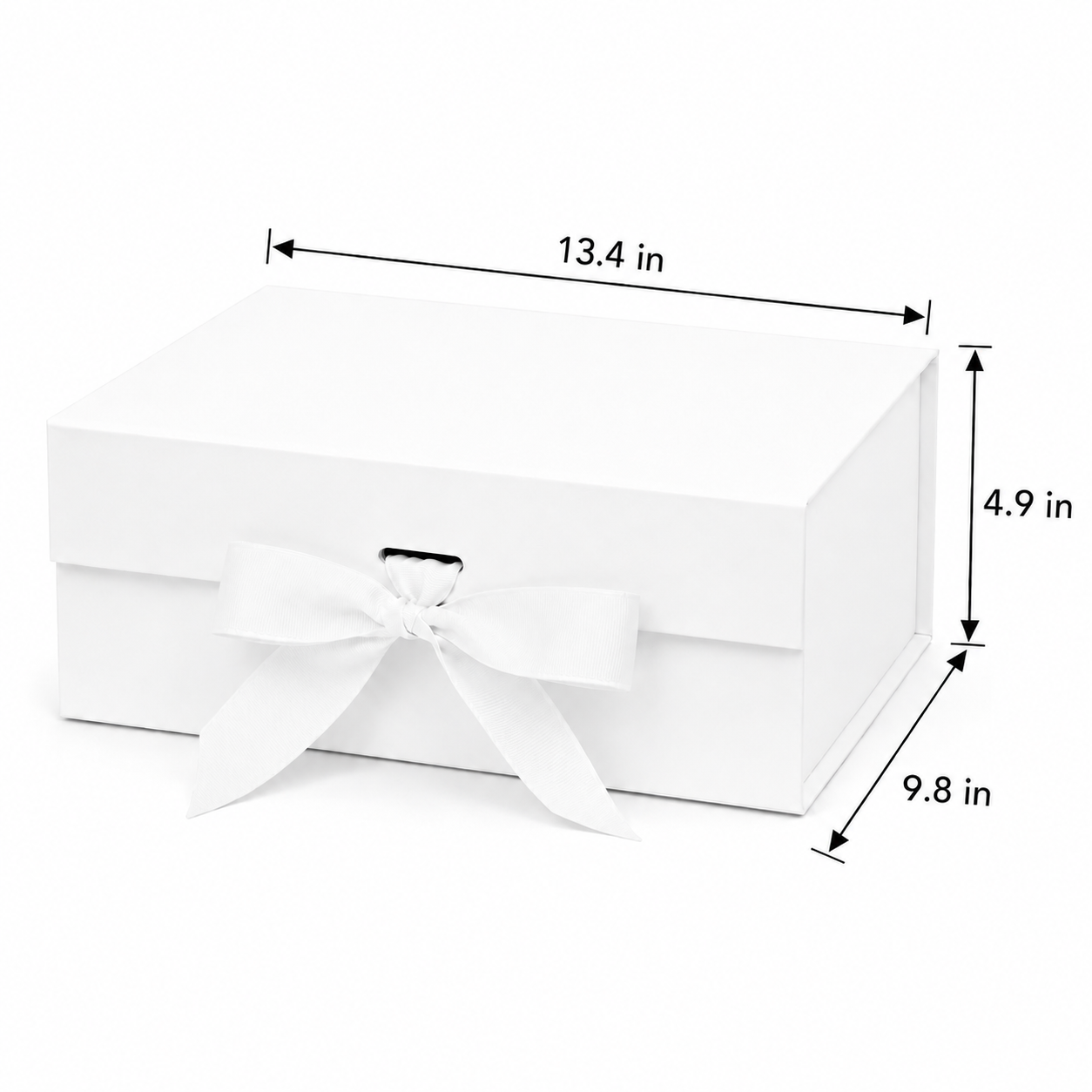 Foldable Rigid Ribbon Tie Gift Box, White – 13.4 × 9.8 × 4.9 in | Pack of 10 | SKU 6369