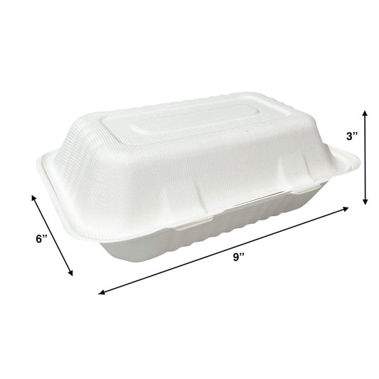 9" x 6" x 3" - Bagasse Clamshell Containers 1 Compartment - Carton of 200 - KIS PAPER - 1128; $0.18/pc