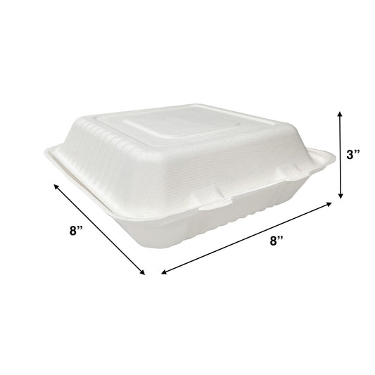 KIS-S8831 | 8x8x3 inches, 1-Compartment, Sugarcane Clamshell Food Container; $0.200/pc
