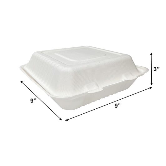 KIS-S9931 | 9x9x3 inches, 1-Compartment, Sugarcane Clamshell Food Container; $0.230/pc