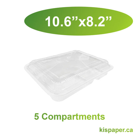 10.6" x 8.2" - PP Bento Boxes Sets 5 Compartments - Carton of 200 - KIS PAPER - 5211; $0.47/set