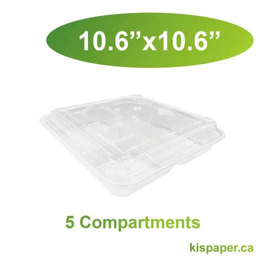 10.6" x 10.6" - PP Bento Boxes Sets 5 Compartments - Carton of 100 - KIS PAPER - 5212; $0.77/set