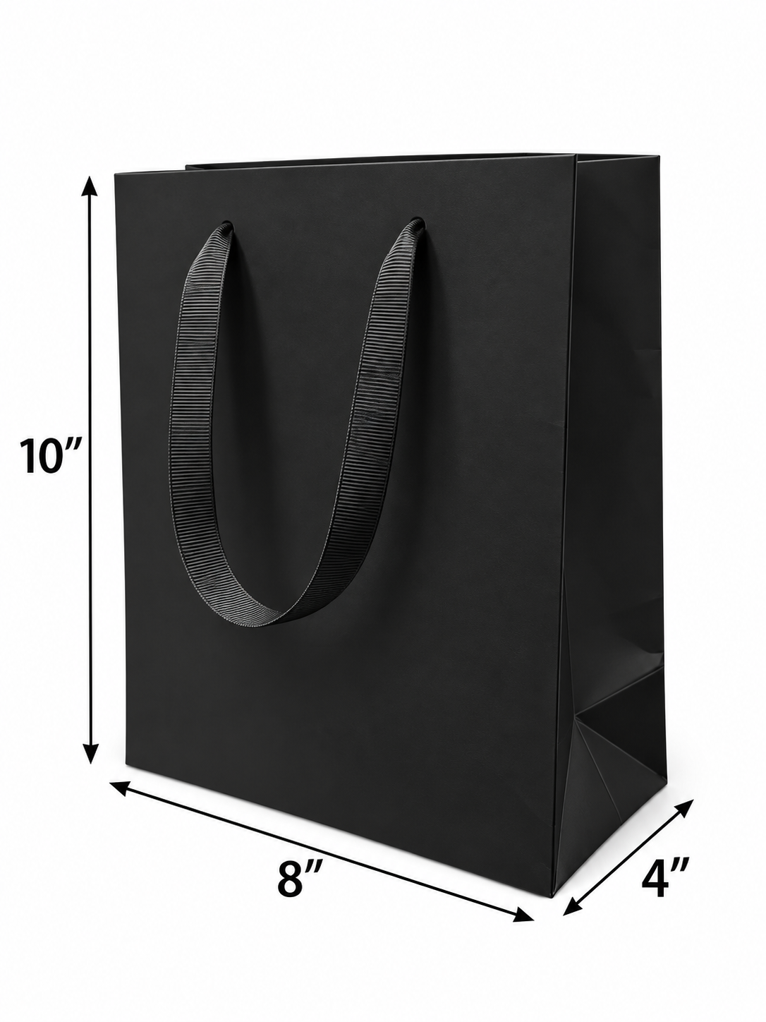 Euro Tote Black Laminated Paper Bags 8.5" x  4.75" x  10.25" with Ribbon Handles 150 pcs/case SKU #6122