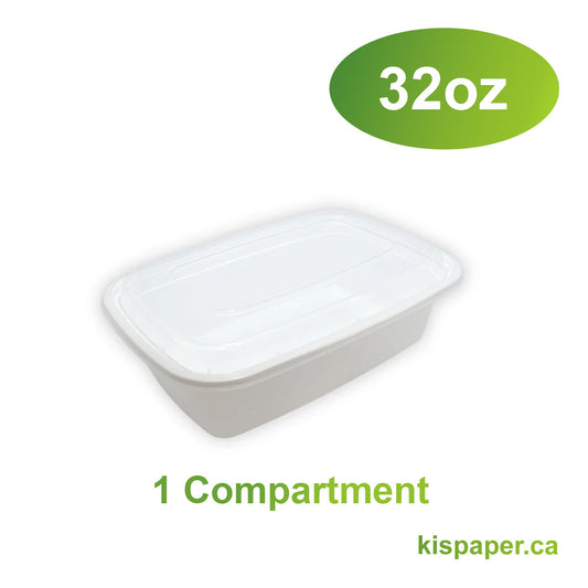 32oz - 9" x 6" PP Rectangle Container Combo Set White - Carton of 150 - KIS PAPER - 5156; $0.29/set