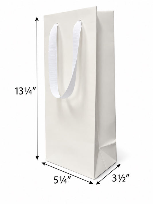 Euro Tote White Paper Wine Bag 5.3"x3.25"x13" with White Ribbon Handles, 150 pcs/Case – SKU#5426