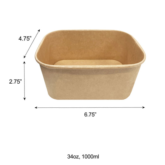 KIS-FC1000 | 34oz, 1000ml Kraft Paper Rectangle Containers Base; From $0.22/pc