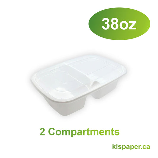 38oz - 9" x 6" PP Rectangle Container Combo Set White 2 Compartments - Carton of 150 - KIS PAPER - 5160; $0.31/set