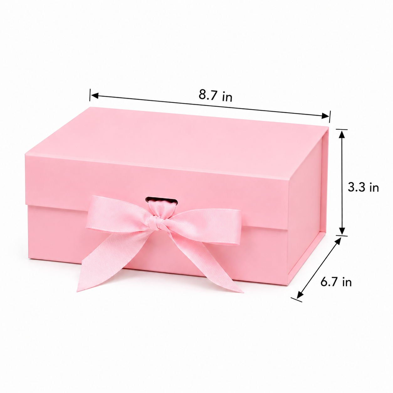 Foldable Rigid Ribbon Tie Gift Box, Pink – 8.7 × 6.7 × 3.3 in | Pack of 10 | SKU 6356