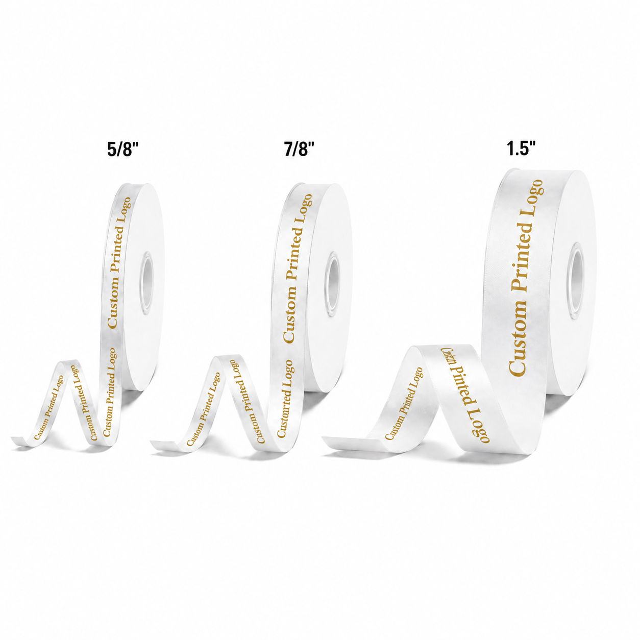 Custom Print White Solid Single-Face Satin Ribbon – 3 Sizes (⅝″, ⅞″, 1½″)